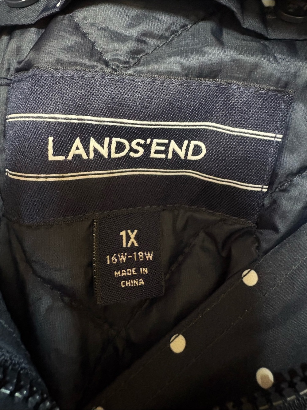 Lands End Polka Dot Navy Blue Trench Rain Coat Women’s Sz Lightweight - Picture 2 of 9